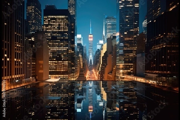 Fototapeta New York skyscrapers at night.