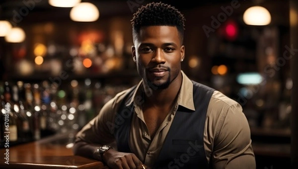 Obraz Step into the atmosphere of a trendy bar with a charismatic man at its heart, adding sophistication and class to your design projects