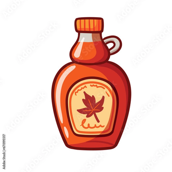 Fototapeta Maple syrup in a glass bottle on a white background.