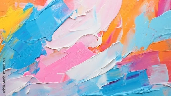 Fototapeta Closeup of abstract rough colorful colors painting texture, with oil brushstroke, pallet knife paint on canvas, Art background illustration