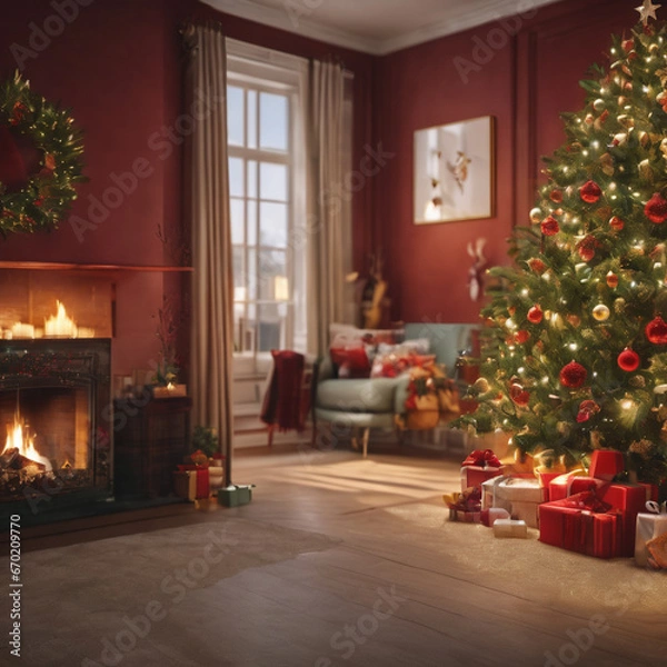 Fototapeta Christmas tree with gifts generated with Ai tool