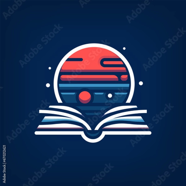 Obraz Open book with sunset flat icon. Vector sign for logo concept and illustration. Planet above a book. Stock graphic.