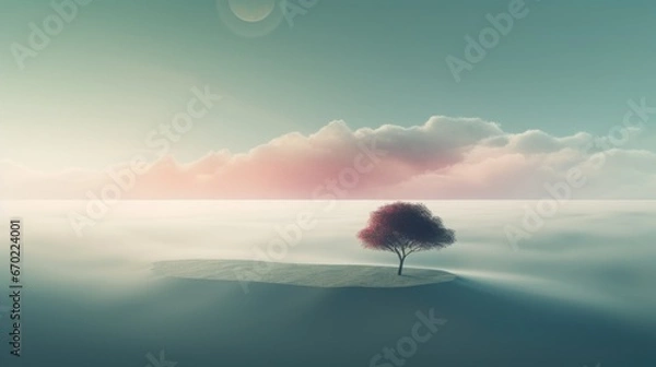 Fototapeta Ethereal Landscape Wallpaper for Desktop - A Magical, Otherworldly Vision of Nature's Beauty - Serene Horizon and Vibrant Skies - Ideal for Dreamy Desktop Backgrounds. Generative AI