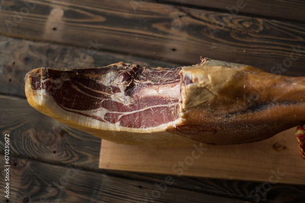 Obraz Top view of whole Serrano ham