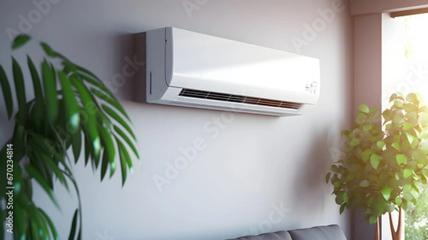 Fototapeta Air conditioner on the wall in a living room, energy saving solution in the Livingroom