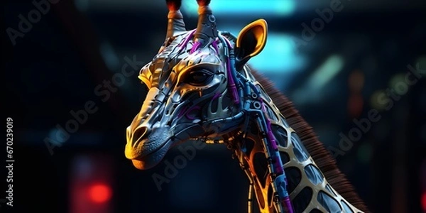 Fototapeta "Cybernetic Serenity: The Hip Giraffe in the Machine" | Background Design | Generative AI Artwork
