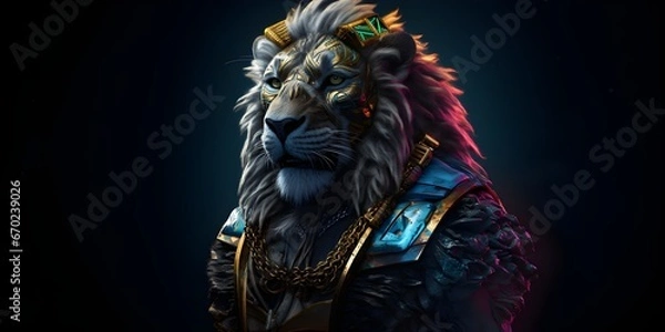 Fototapeta "Cyber Roar: The Futuristic King of the Urban Jungle" | Background Design | AI Generated Artwork