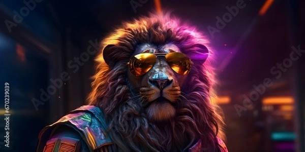 Fototapeta "Cyber Roar: The Futuristic King of the Urban Jungle" | Background Design | AI Generated Artwork