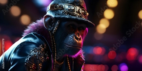 Fototapeta "Chimp-Chip Chronicles: Ape into the Future" | Background Design | Generative AI Artwork