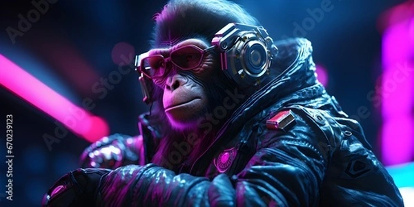 Fototapeta "ChimpTech Groove: The Ape of the Future" | Backgground Design | AI Generated Artwork