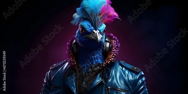 Fototapeta "Technicolor Elegance: The Cyborg Peacock's Digital Plumage" | Background Design | AI Generated Artwork