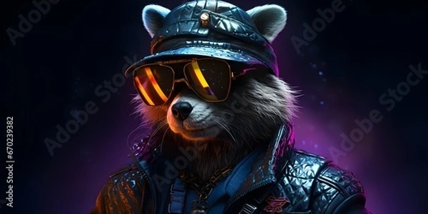 Fototapeta "Mechanized Mischief: The Cyborg Raccoon" | Background Design | AI Generative  AI Artwork