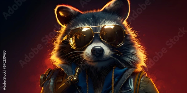 Fototapeta "Mechanized Mischief: The Cyborg Raccoon" | Background Design | AI Generative  AI Artwork