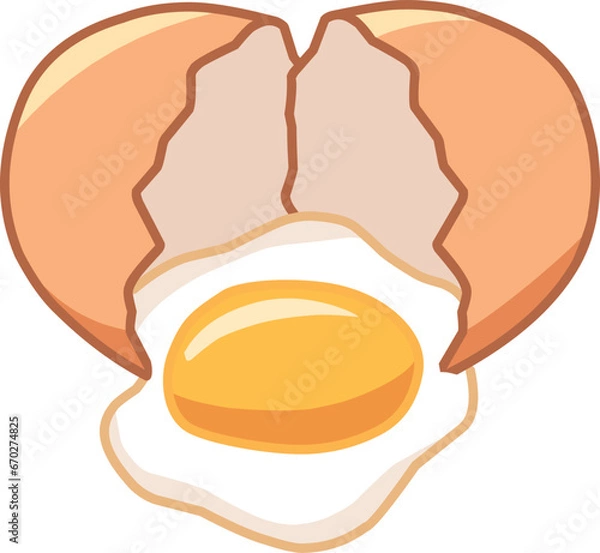 Obraz Cracked Eggshell Illustration, Broken Eggshell, Cracked Egg with Yolk, Eggshell Split with Whole Egg Vector Illustration