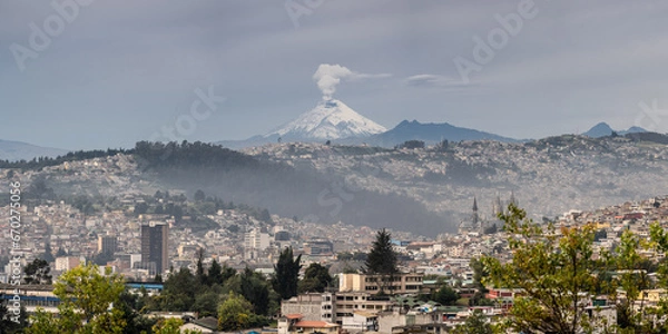 Fototapeta Beautiful view of an erupting volcano in Quito, the capital of Ecuador.