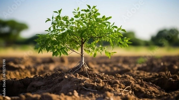 Fototapeta A natural tree, with roots intact for replanting later
