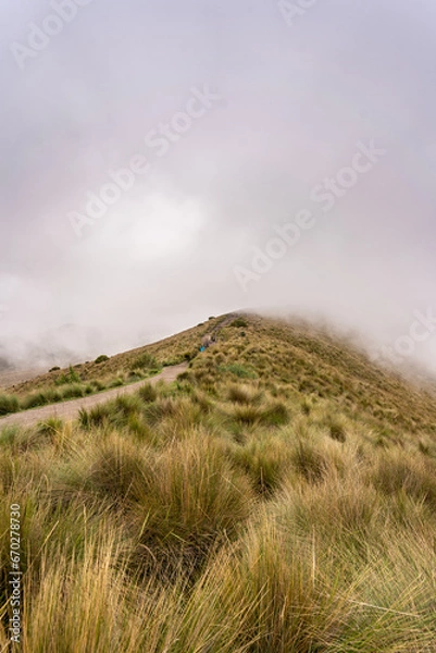 Fototapeta Beautiful view of the volcanoes from the top of the Pichincha volcano in the capital of Ecuador in the city of Quito.