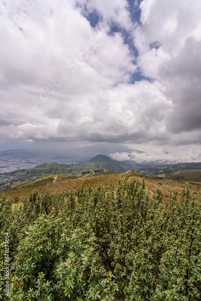 Fototapeta Beautiful view of the volcanoes from the top of the Pichincha volcano in the capital of Ecuador in the city of Quito.