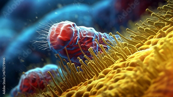 Fototapeta salmonella bacteria under microscope. generative ai