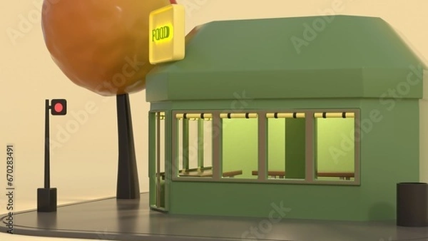 Fototapeta green shop restaurant low poly cartoon style 3d rendering minimal 