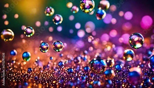 Obraz abstract pc desktop wallpaper background with flying bubbles on a colorful background. aspect ratio 16:9 .