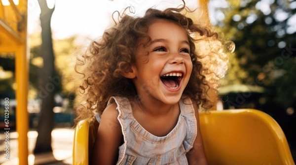 Fototapeta child laughing at the park generative ai