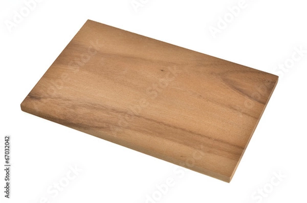 Fototapeta Kleines Frühstücksbrett aus Holz auf weiss