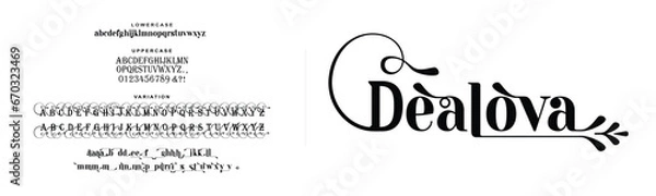 Fototapeta Elegant Font Uppercase Lowercase and Number. Classic Lettering Minimal Fashion Designs. Typography modern serif fonts regular decorative vintage concept. vector illustration