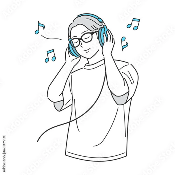Obraz ヘッドホンで音楽を聴く男性のベクターイラスト