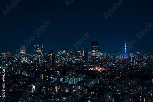 Obraz ライトアップされた東京タワーと東京都心の夜景