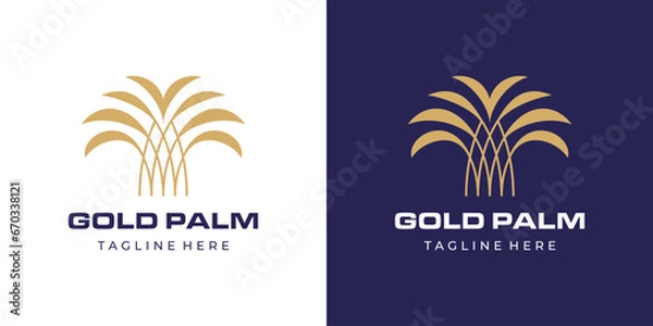 Fototapeta Gold Palm Dates Coconut Tree Plant Logo Monoline Style Luxury