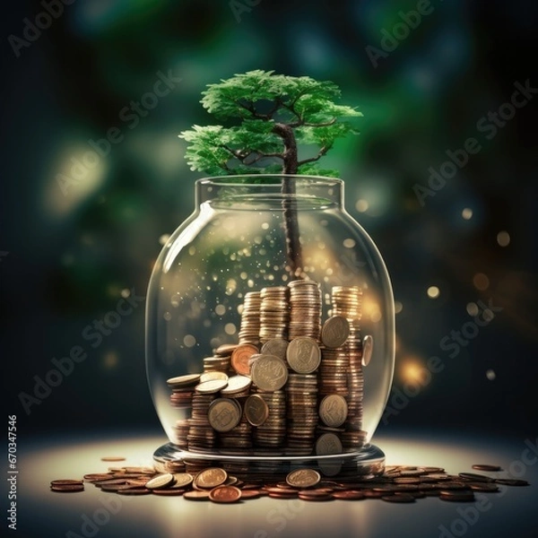 Obraz money coins and showing money growth concept ,financial concept and saving money , investment savings ,Planning savings for the future ,retirement fund ,future risk management