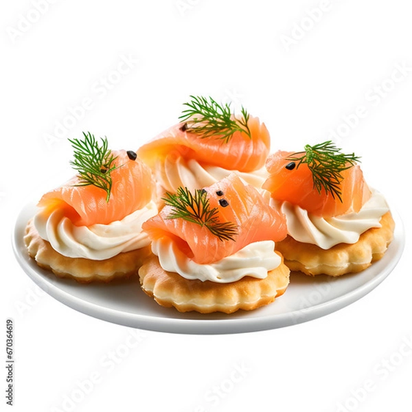 Fototapeta Canapes with smoked salmon and cream cheese isolated on transparent background Generative AI