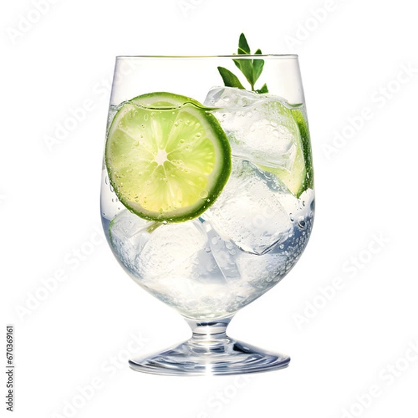 Fototapeta Gin tonic with sliced lime in glass isolated on transparent background Generative AI