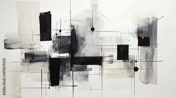 Fototapeta monochrome painting geometric shapes flat abstraction.
