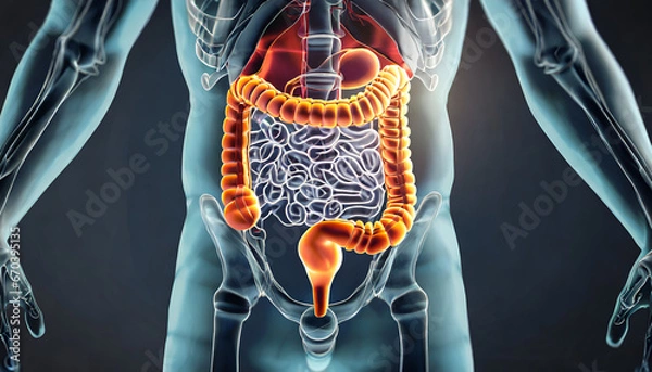 Fototapeta 3D Visualization of the Anterior Human Large Intestine Tract in Digestive System