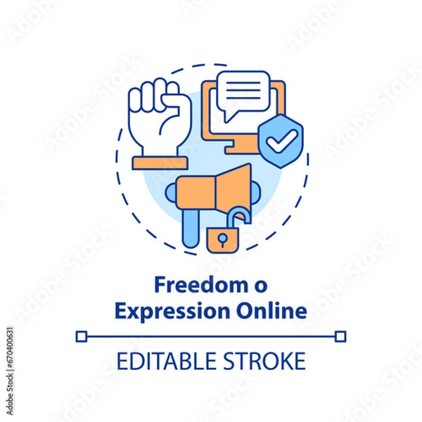 Obraz 2D editable multicolor freedom of expression online icon, simple isolated vector, cyber law thin line illustration.