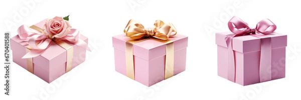 Obraz A set of different types of pink gift boxes Isolated on a transparent background