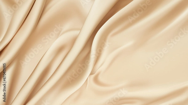 Fototapeta Beige Silk Satin with Soft Folds, Silk Fabric Background, Silk Fabric Soft Folds, Luxury Background, 8K UHD