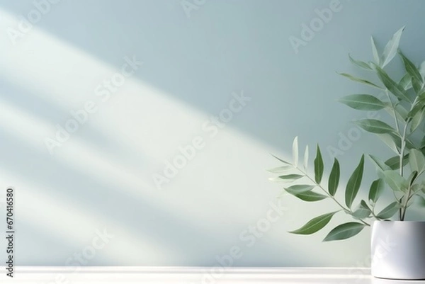 Fototapeta Minimalistic Light Background With Blurred Foliage Shadow