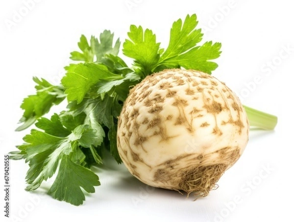 Obraz Celery root with leaf isolated on white background. Celery isolated on white