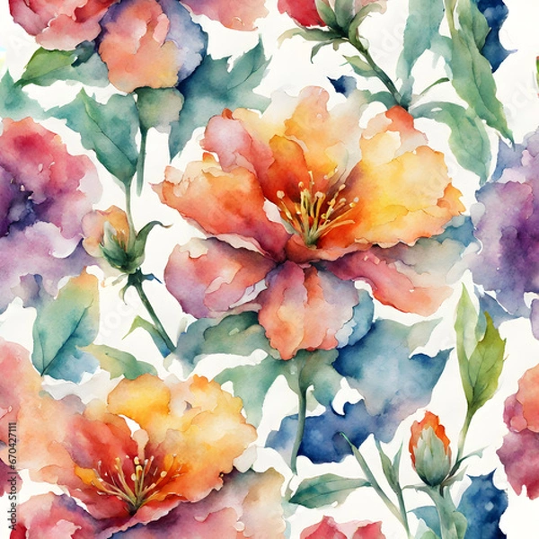 Obraz Watercolor flowers, bright colors, seamless pattern03
