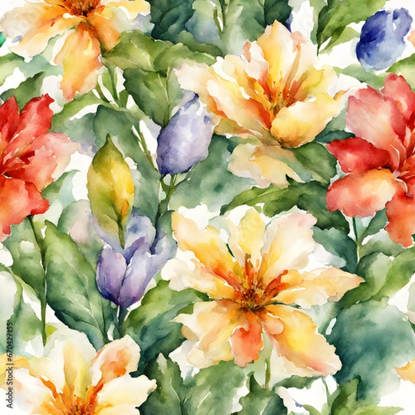 Obraz Watercolor flowers, bright colors, seamless pattern01