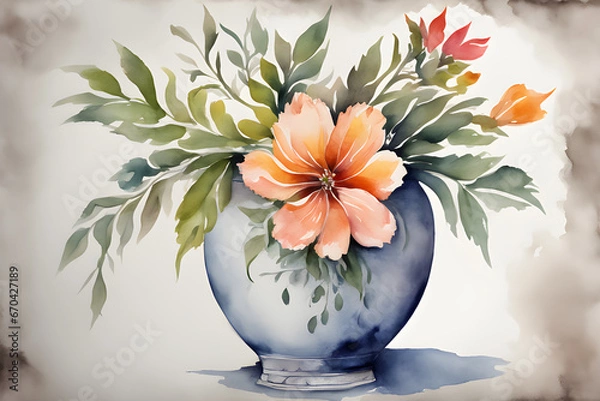 Obraz Picture of flowers in a vase, watercolor painting, bright colors, classic style.04