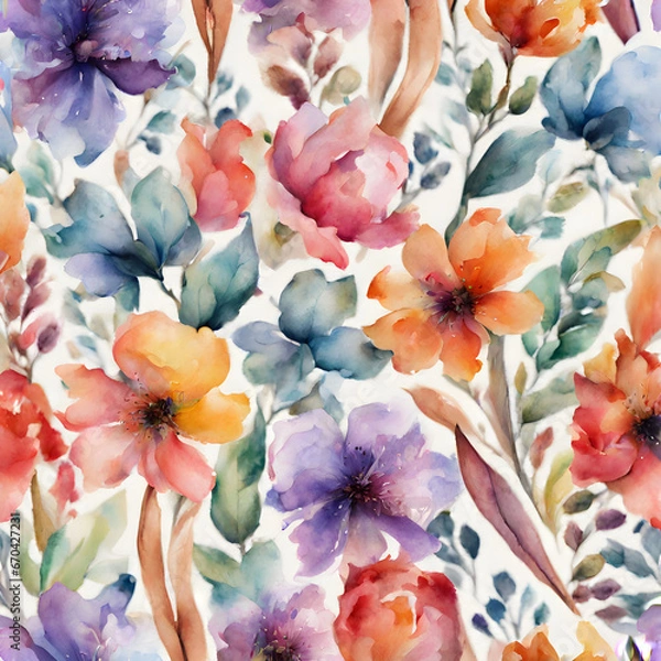 Obraz Watercolor flowers, bright colors, seamless pattern05