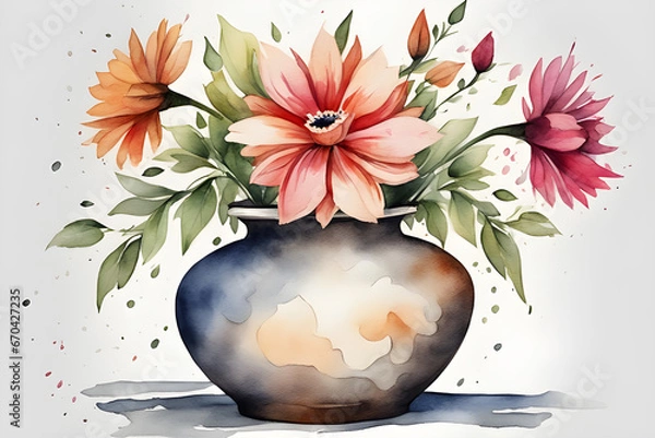 Obraz Picture of flowers in a vase, watercolor painting, bright colors, classic style.01