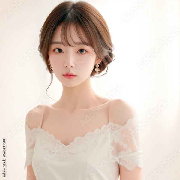 Fototapeta メイクしたきれいな女性、アップした女性