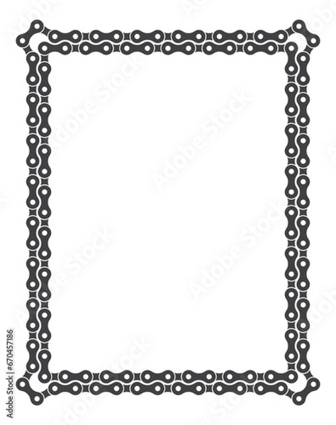 Fototapeta Vector template of a double frame formed by a bicycle chain. Vertical. Isolated on white background