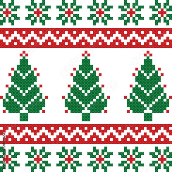 Obraz seamless pattern with christmas. tribal pattern. local fabric pattern. pixel pattern. cross stitch