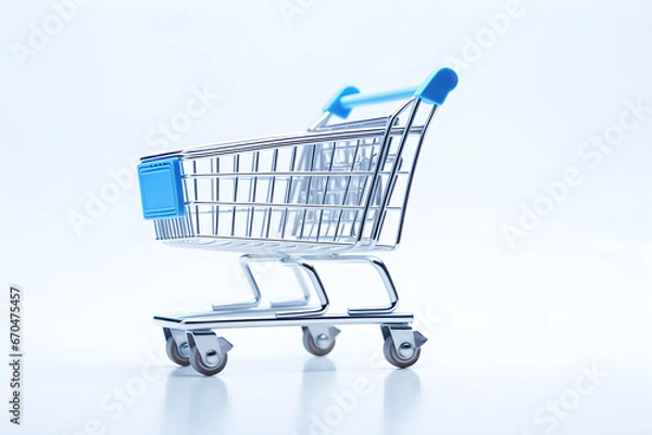 Obraz Empty blue shopping cart isolated on white background